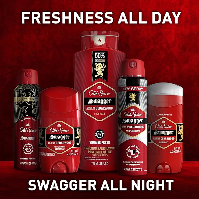Old Spice Body Wash for Men, 24/7 Shower Fresh with Lasting Scent, Red Collection, Swagger with Cedarwood Scent, 24 fl oz (Pack of 2)-GlimoraGlow