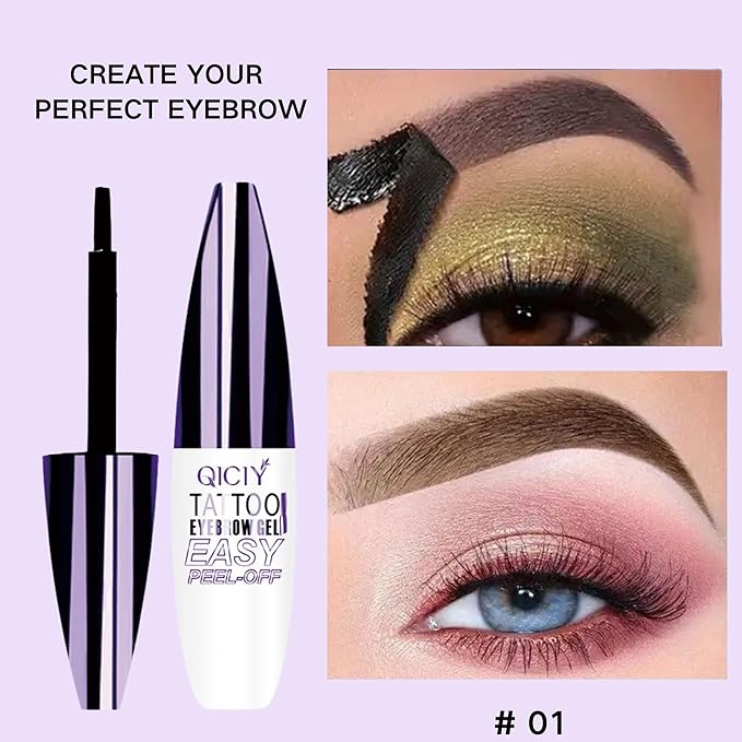 2 Pcs Dark Brown Easy Peel Off Eyebrow Gel, Tattoo Eyebrow Tint, Waterproof & Sweatproof Peel Off Tinted Eyebrow, Long-lasting Natural Color Up to 3 Days, Eyebrow Tattoo for All Skin Types (#01)-GlimoraGlow