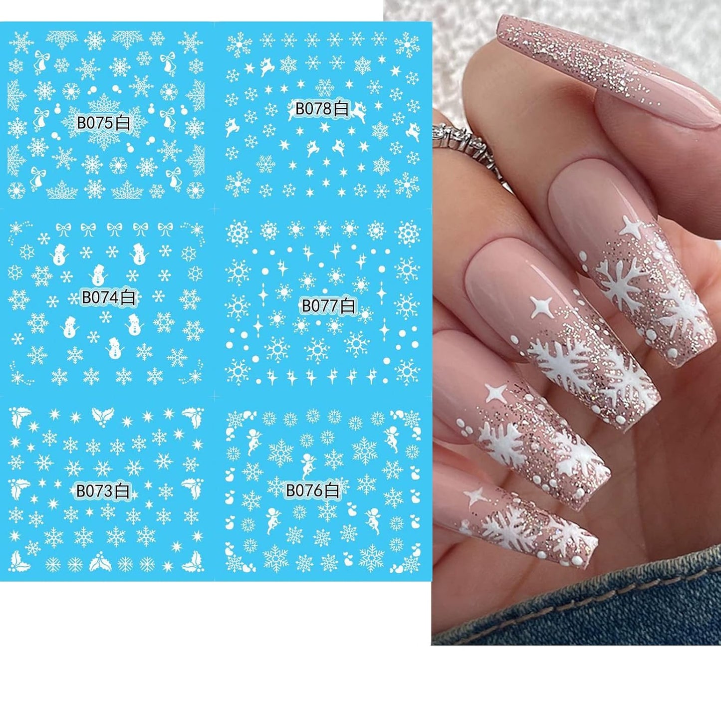 24 Sheets Christmas Nail Stickers Snowflake Nail Art Water Decals Transfer Nail Supplies Snowflake Angel Bell Elk Design Nail Tattoo Stickers for Women Girls Christams Nails Design Art Decoration-GlimoraGlow