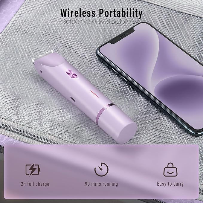 2-in-1 Bikini Trimmer and Shaver Kit for Women, Electric Body Hair Trimmer Facial Hair Removal Cordless Bikini Shaver Razor for Face Lip Chin Pubic Underarm Legs, Purple-GlimoraGlow