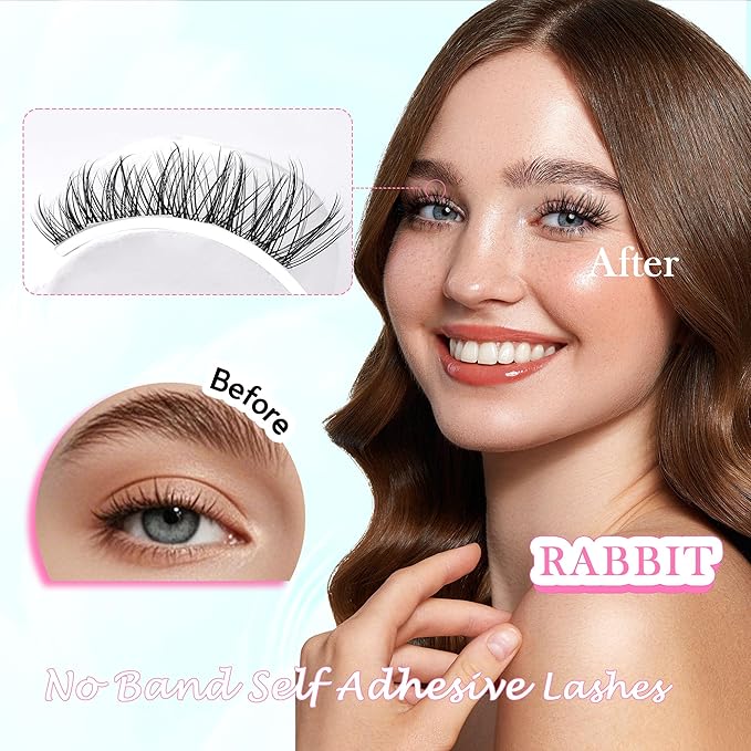 GAQQI Self Adhesive Eyelashes Clusters, No Glue Lash Clusters 10-16mm Wispy & Wet Cluster Lashes, No Band Press On Lashes, More Comfortable & Stronger Hold (Rabbit)