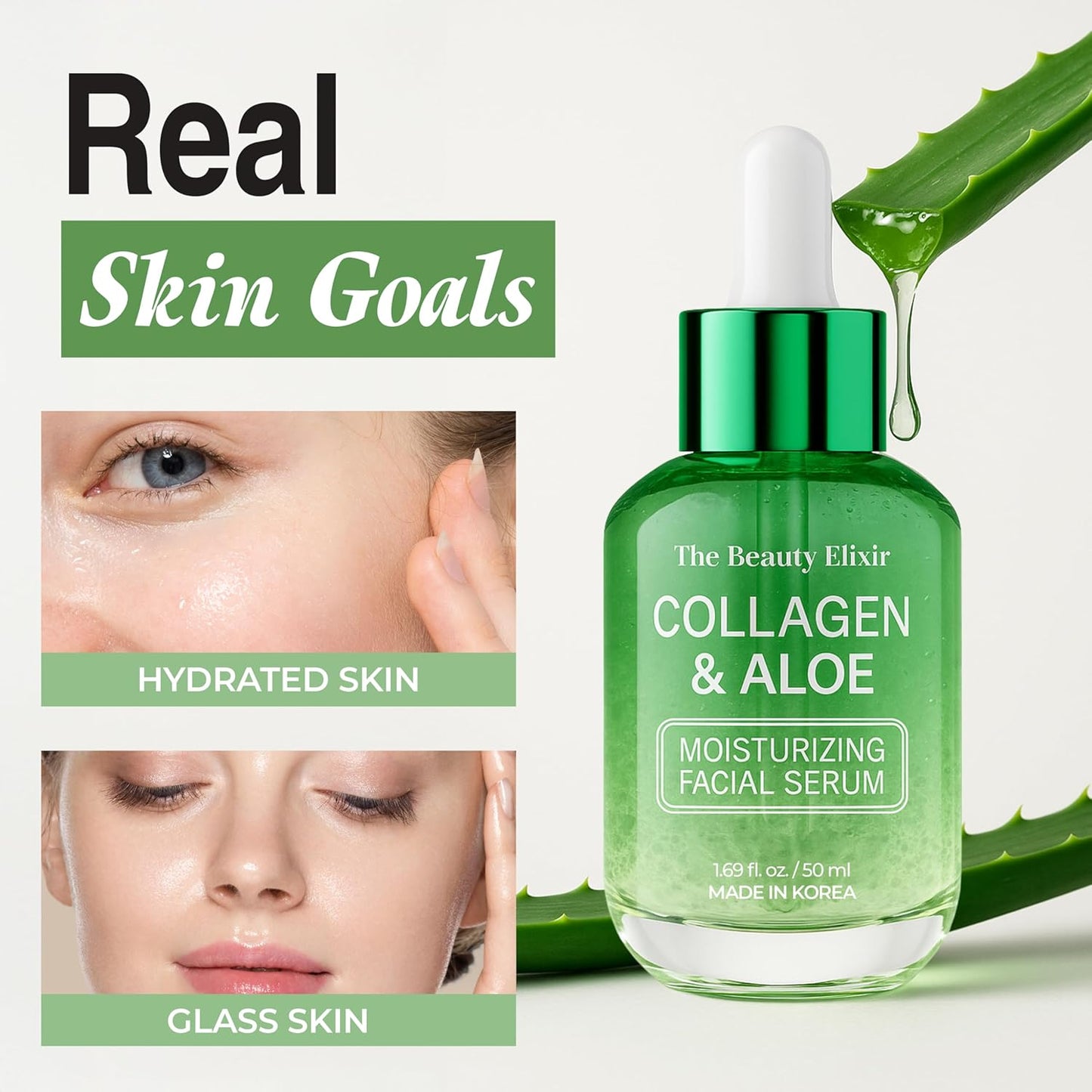 Aloe & Collagen Serum For Face - Dermatologist Tested, Anti-Aging, Ultra Hydrating Aloe Vera Gel For Face - Natural Ingredients, Clean Beauty, Cruelty-Free Korean Skin Care - 1.69 oz-GlimoraGlow