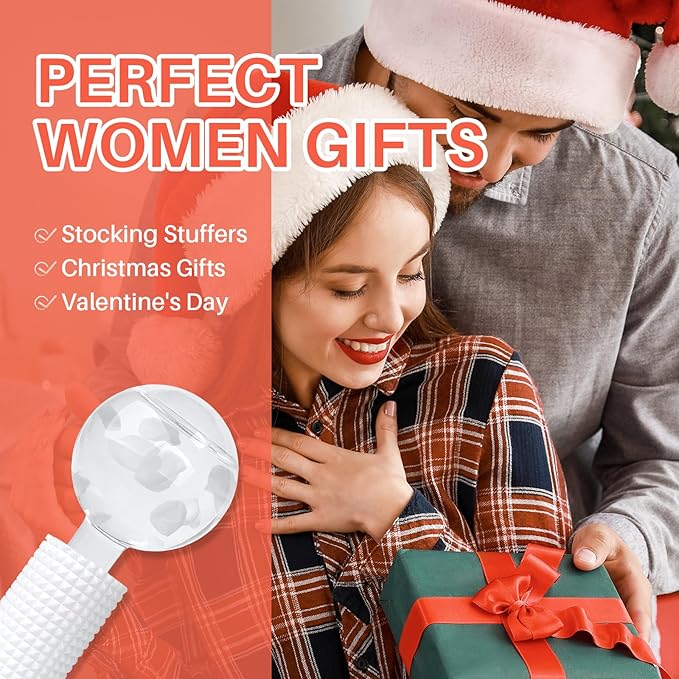 Ice Globes & Ice Roller for Face and Eyes - Facial Massage Tools for Skin Care, Reduce Wrinkles & Puffiness, Cooling Globes & Roller Ball for Glowing Skin 2PCS (White)-GlimoraGlow