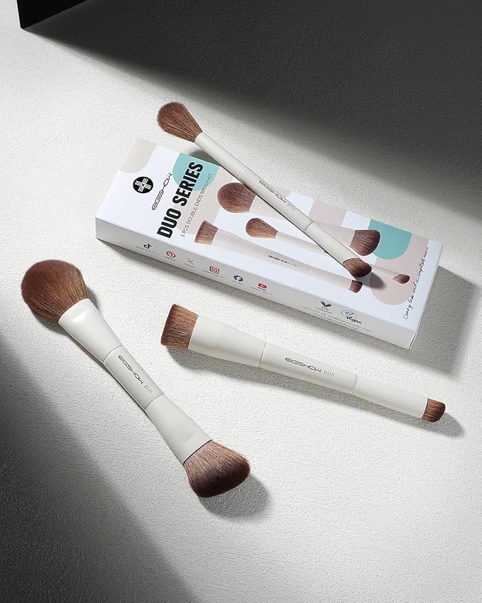 EIGSHOW Makeup Brush Set, 3Pcs Double Ended Face Makeup Brushes for Foundation Powder Contour Highlight Concealer Nose Shadow, Travel Gift Set (Beige)-GlimoraGlow