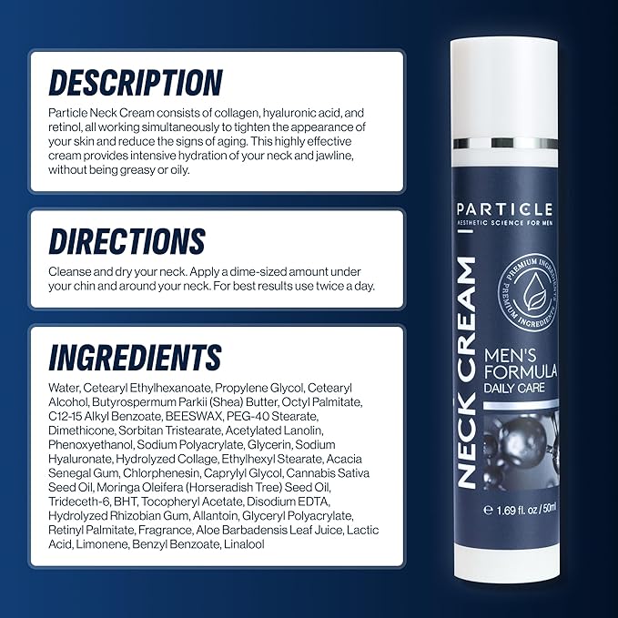 Particle Neck Cream for Men - Firming Cream, Lift and Moisturize The | Use on Saggy Skin or Turkey Anti Aging Triple Action with Collagen, Hyaluronic Acid, Retinol, 1 pack, 1.7 Fl Oz-GlimoraGlow