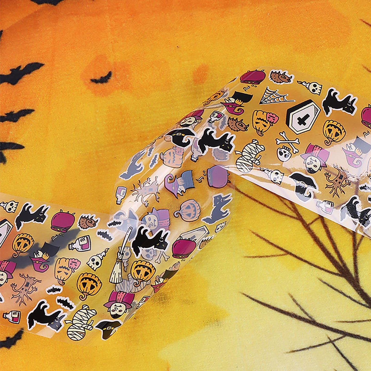 10 Rolls Halloween Nail Transfer Foil Stickers Set Halloween Theme Nail Art Foils Decals Cartoon Design Nail Foil Transfers Pumpkin Bat Ghost Skull Cat Nail Decorations for Women Manicure Supplies-GlimoraGlow
