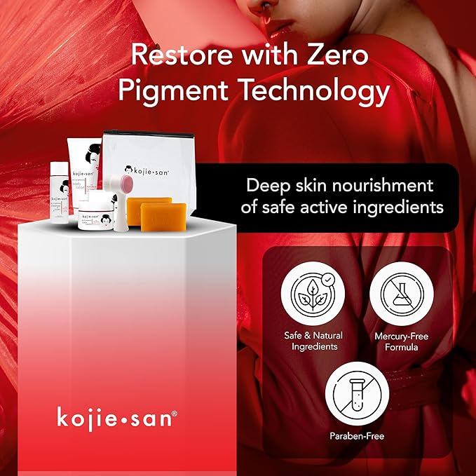 Kojie San Face & Body Complete Brightening Mini Set - 65 Gram x 2 Bars Soap, Body Lotion, Face Cream, and Facial Cleansing Brush-GlimoraGlow