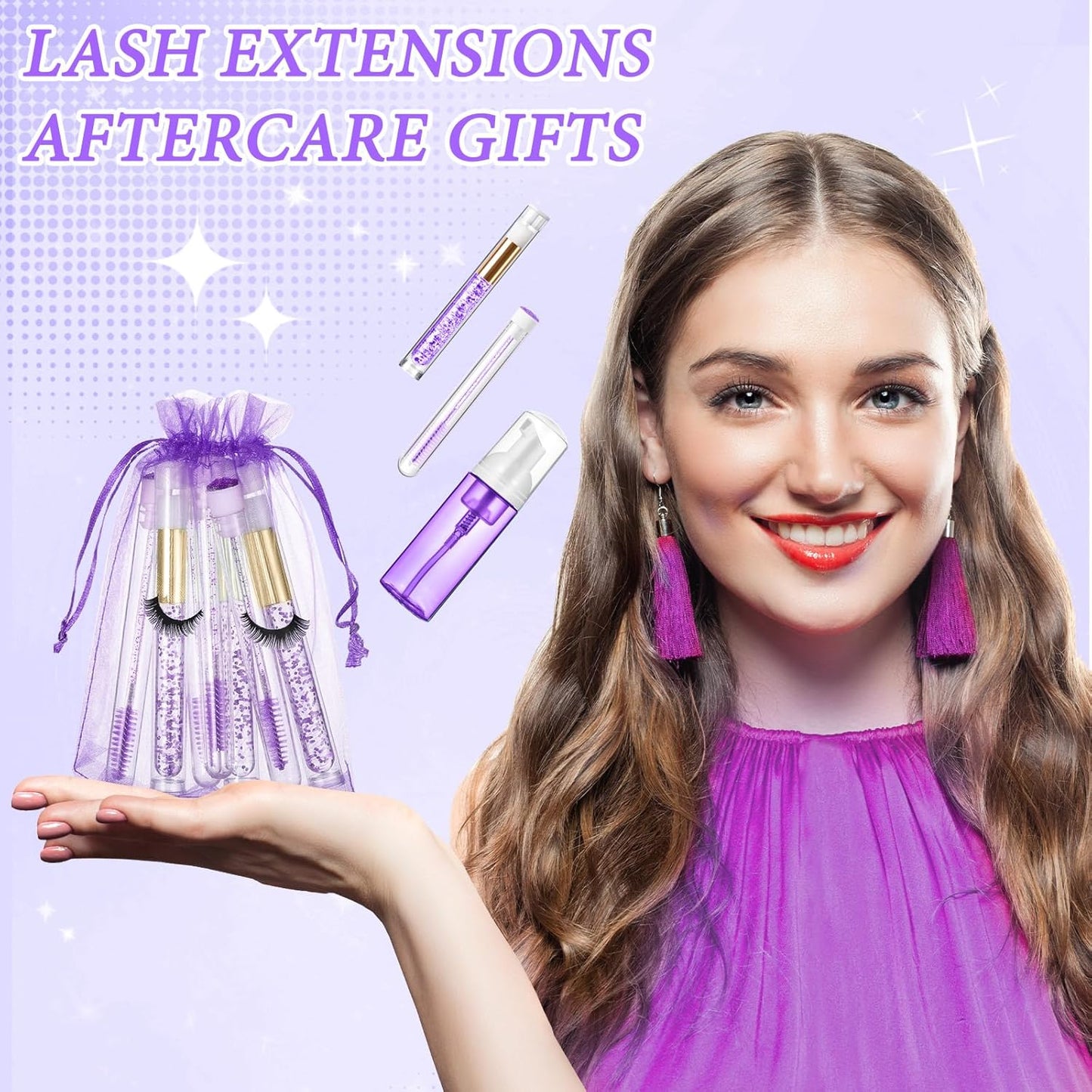 Zhehao 80 Pcs Lash Shampoo Bottle Brushes Kit 20 Foam Pump Dispensers 20 Lash Shampoo Brushes 20 Eyelash Aftercare Bag 20 Cleaning Pipes, Eyelash Extension Supplies(Purple)-GlimoraGlow