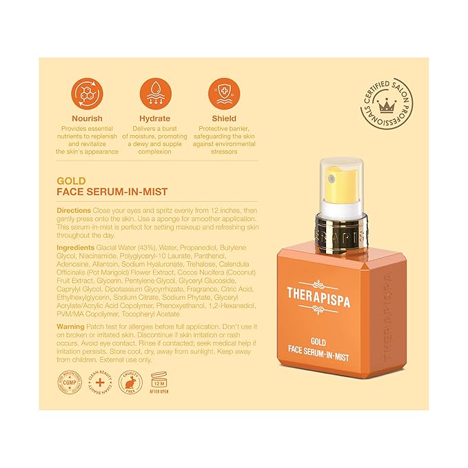 Face Serum-In-Mist – Hydrating Face Mist & Spray Serum with Niacinamide, Panthenol & Hyaluronic Acid for Firming, Radiant Glow & Youthful Skin (Gold, 2.0 fl oz)-GlimoraGlow