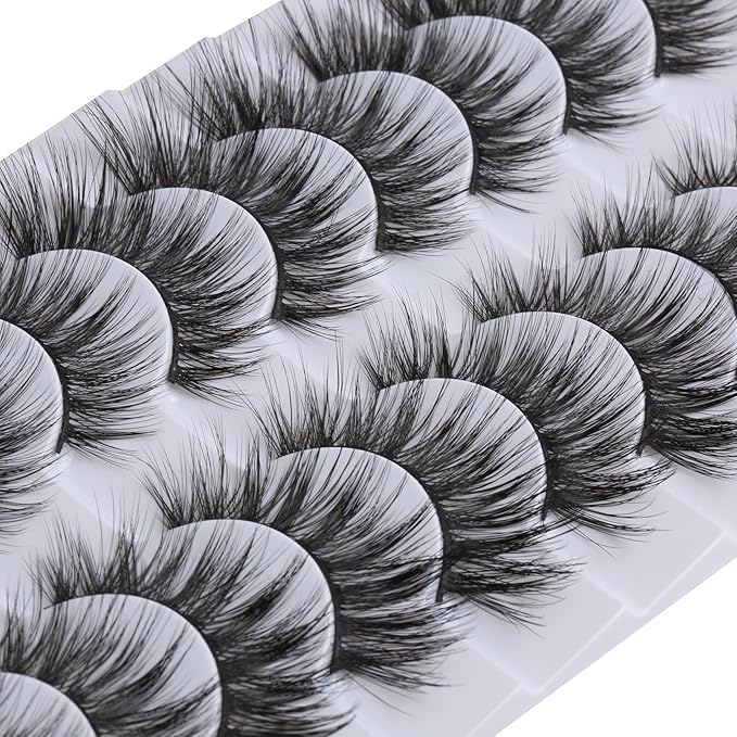 SUNWELL False Eyelashes 16mm Mink Lashes Cat Eye Faux Mink Lashes 8D Fluffy Strip Lashes Soft Wispy Luxury Volume Fake Eyelashes 10 Pairs Pack-GlimoraGlow