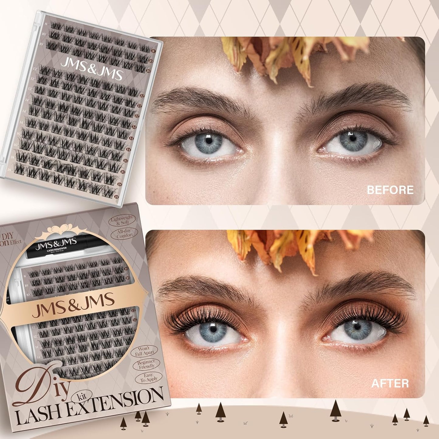 JMS&JMS Lash Clusters Kit Lash Extension Kit with Lash Bond and Seal Eyelash Applictor Lash Remover Eyelash Brush Lash Extension Kit for Beginner (3D BABY SOFIA-8-18mix)-GlimoraGlow