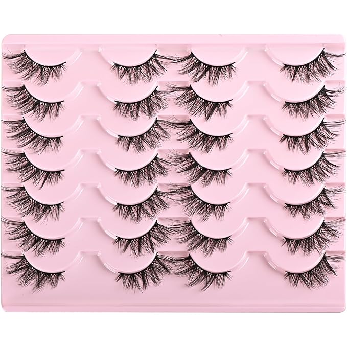 FARRED Half Eyelashes Natural False Lashes Wispy Cat Eye Strips Eyelash 14 Pairs Faux Mink Strip Eye Lashes Pack for Daily Makeup (F20 | 8-15 mm)-GlimoraGlow