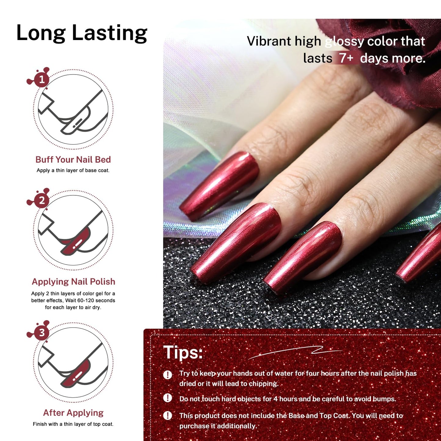 16.5ml Red Glitter Nail Polish Large Volume Quick Dry Nail Polish, Long Lasting Shine, Fingernail Toenail Nail Art DIY Home Travel Nail Art Gift-GlimoraGlow
