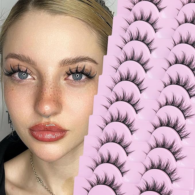 FANXITON Manga Lashes Wispy Natural Look Faux Eyelashes 10 Pairs Asian 3D False Eyelashes 14 mm Cat Eye Lashes Pack-GlimoraGlow