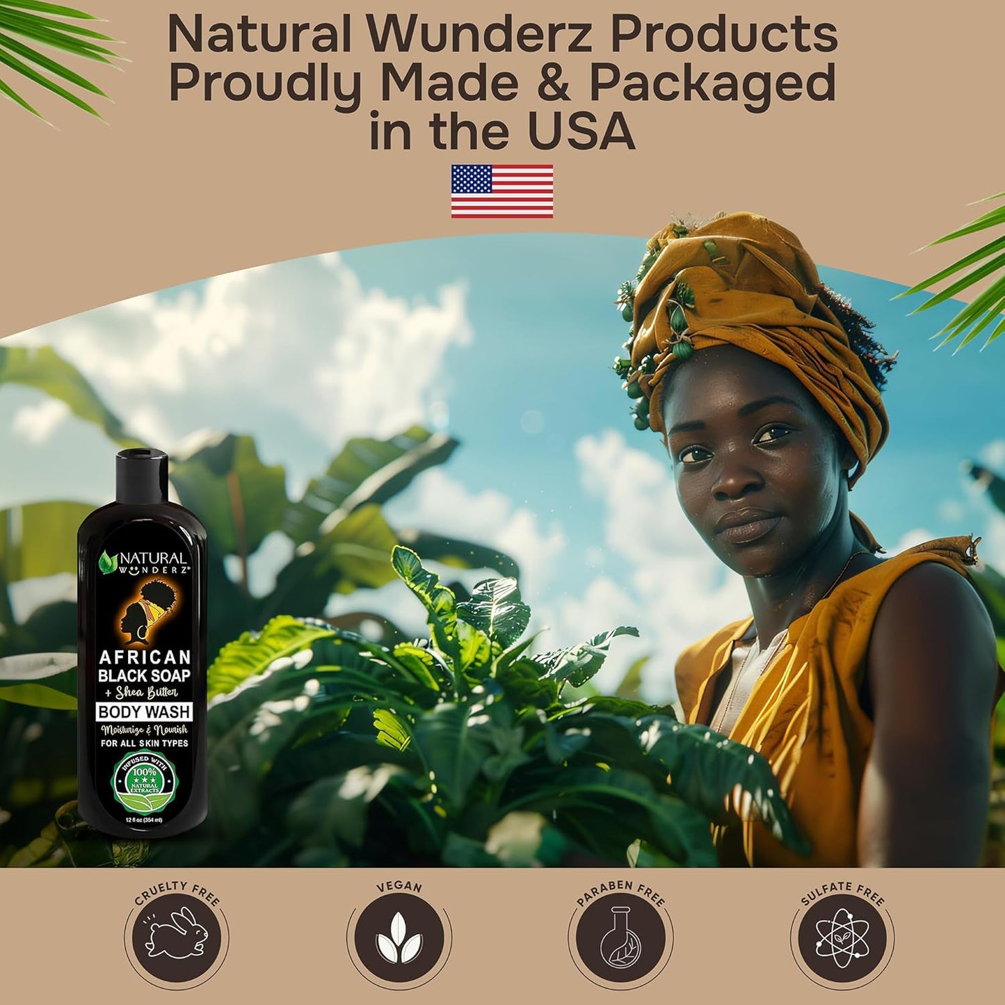 African Black Soap Body Wash, 12 oz – Sulfate‑Free, Vegan Cleanser with Shea Butter – Soothing, Detoxifying Shower Gel for Men & Women-GlimoraGlow