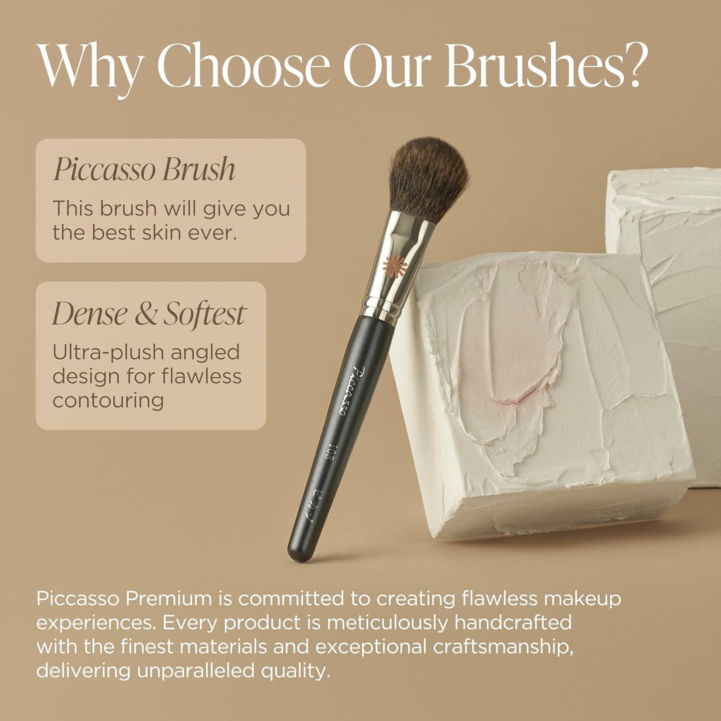 Piccasso 108 Blusher Brush – Soft Gray Squirrel Hair for Smooth and Natural Cheek Makeup, Fluffy Powder Applicator with Excellent Color Payoff, Small Face Brush for Daily Use, Professional Beauty-GlimoraGlow