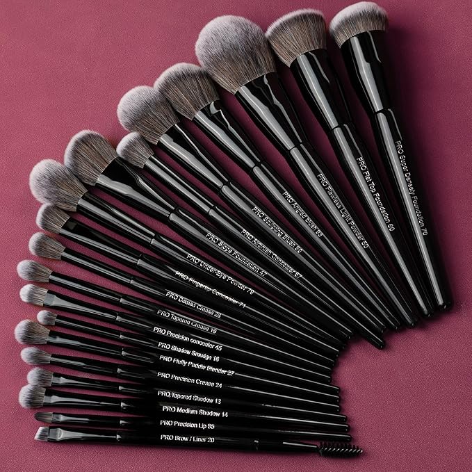 Bueart Design 19Pcs Professional Grade Labeled Makeup Brushes Set, Large Foundation Powder Contour Concealer eyeshadow Blush EyeLiner Make up Brushes,Premium Synthetic hair,Vegan Cruelty-free-GlimoraGlow
