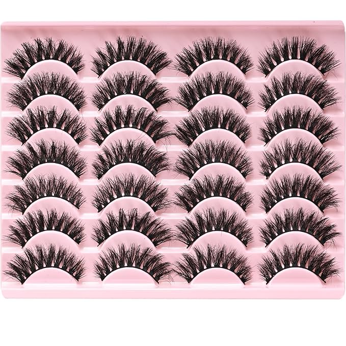 FARRED Wispy Lashes Hybrid Mink Eyelashes 14 Pairs Short Cat Eye Natural Fluffy False Eyelashes Faux Mink Strip Eye Lashes Pack for Daily Makeup (F18 | 8-14 mm)-GlimoraGlow