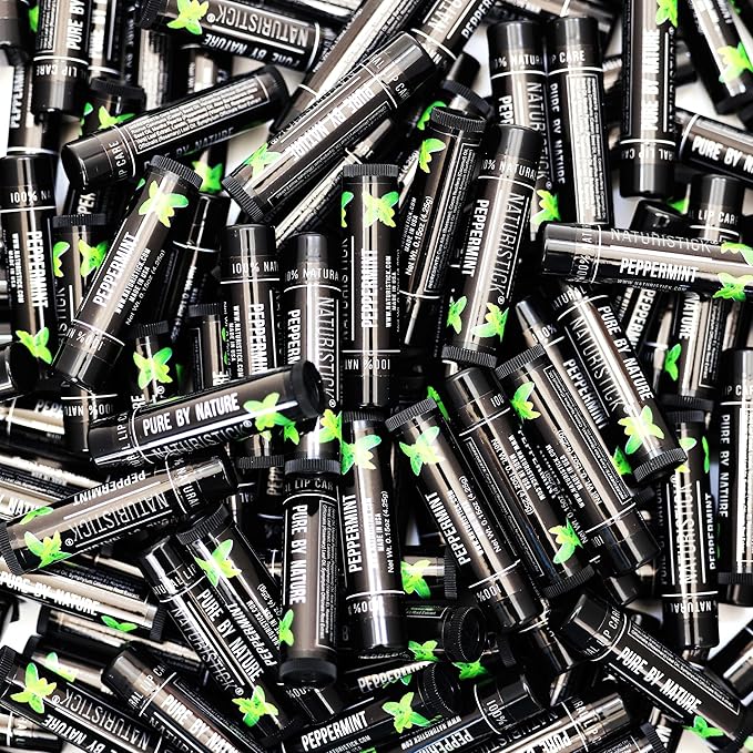 150-Pack Lip Balm in Bulk by Naturistick. Peppermint Scent in Classic Black Tubes. 100% Natural Ingredients. Best Beeswax Chapstick for Dry, Chapped Lips. Made in USA-GlimoraGlow