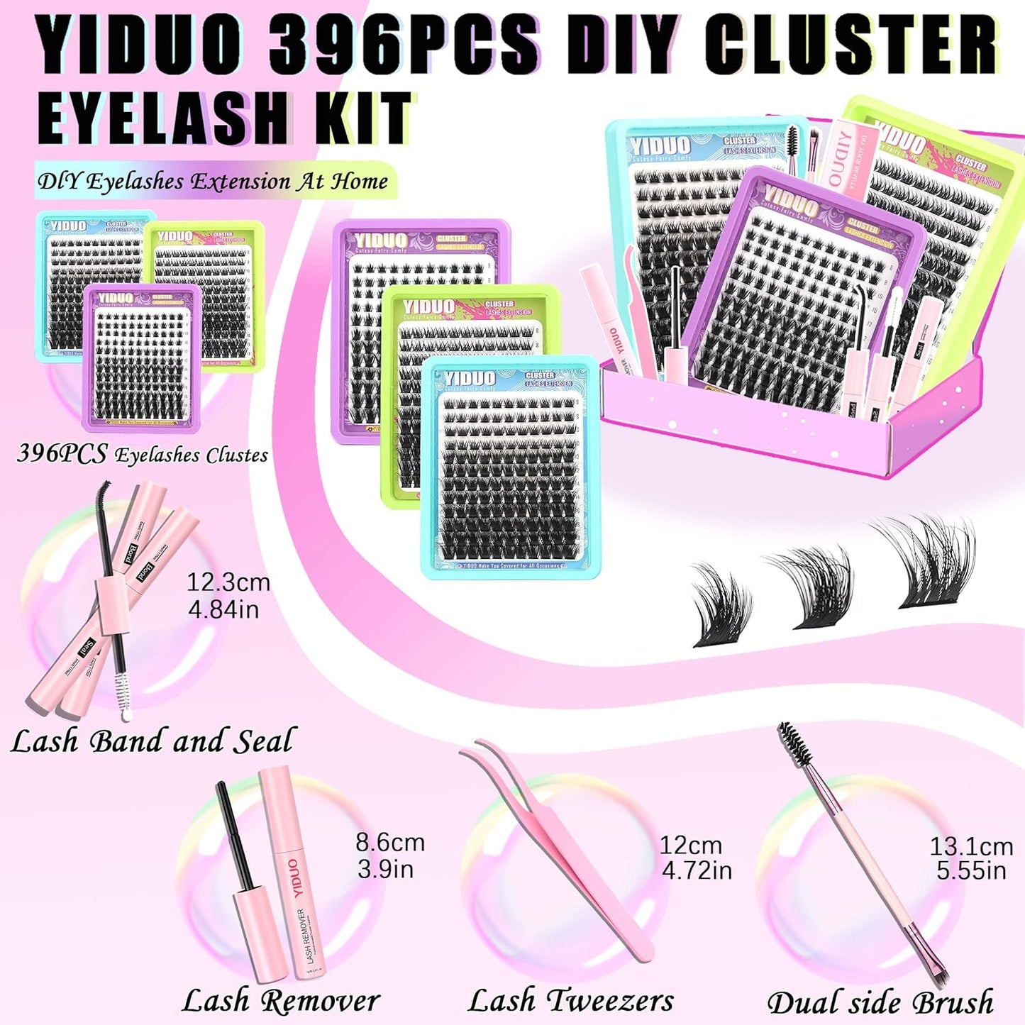 3 Styles Lash Clusters Kit Bulk Packs with 2×Bond&Seal Volume/Manga/ultra/Dramatic Eyelash Extensions 8-18mm lashes Clusters Kit Wispy D Curl Individual Fake Eyelashes Kit DIY at Home Easily-GlimoraGlow