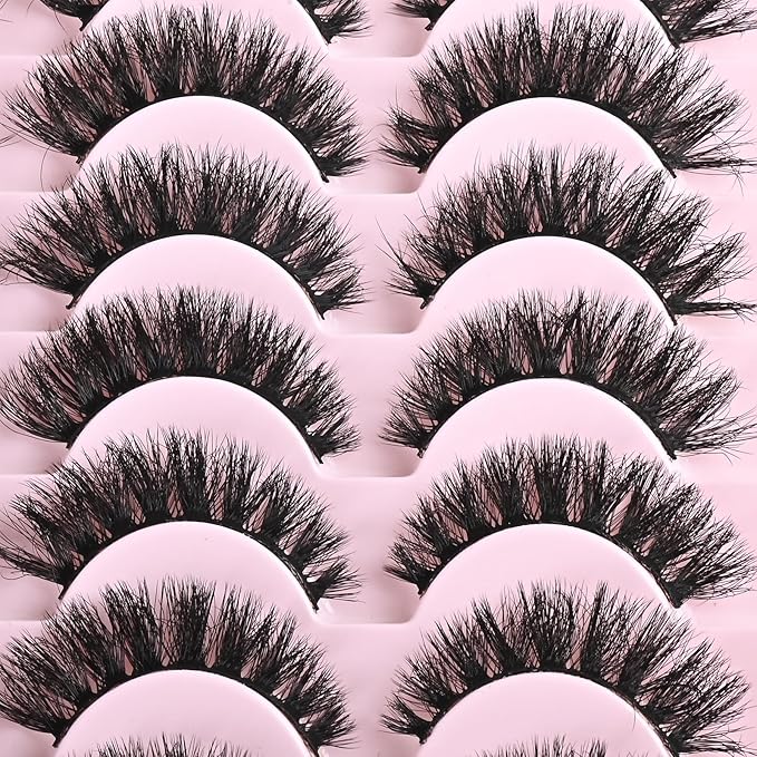FARRED Wispy Mink Lashes Fluffy False Eyelashes 14 Pairs Fake Eyelashes Natural Look Short Natural Lashes Cat Eye Lash Wispy Volume Eyelash Faux Mink Strip Lashes Pack for Daily Makeup (F19 | 6-13 mm)-GlimoraGlow