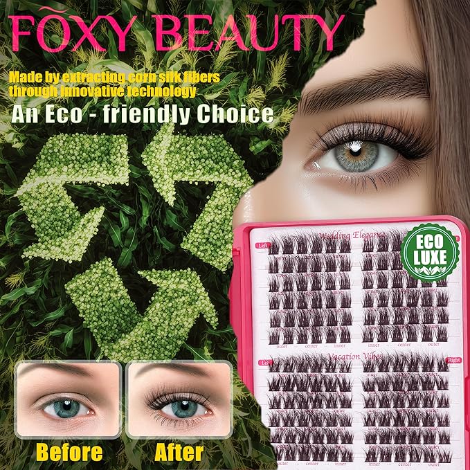 Lash Clusters Kit - 0.05mm Lash Clusters Natural & Fluffy Lash Extension Kit 432Pcs Biodegradable Eyelash Clusters with Bond Seal Starter Kit, Cruelty Free Eyelashes Lightweight Reusable-GlimoraGlow