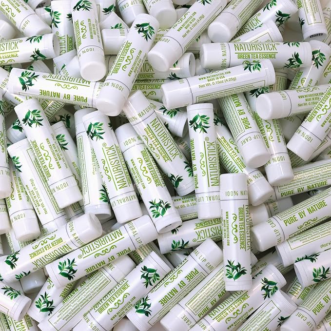 150-Pack Lip Balm in Bulk by Naturistick. Green Tea Scent. 100% Natural Ingredients. Best Beeswax Chapstick for Dry, Chapped Lips. Made in USA-GlimoraGlow