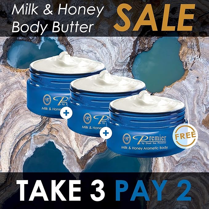 Premier Dead Sea Aromatic Body Butter – Milk & Honey, Hydrating Shea Body Butter for Women & Men, Moisturizing, Firming & Anti-Aging Cream for Dry Skin, Hand & Body, 5.95 Fl.oz-GlimoraGlow