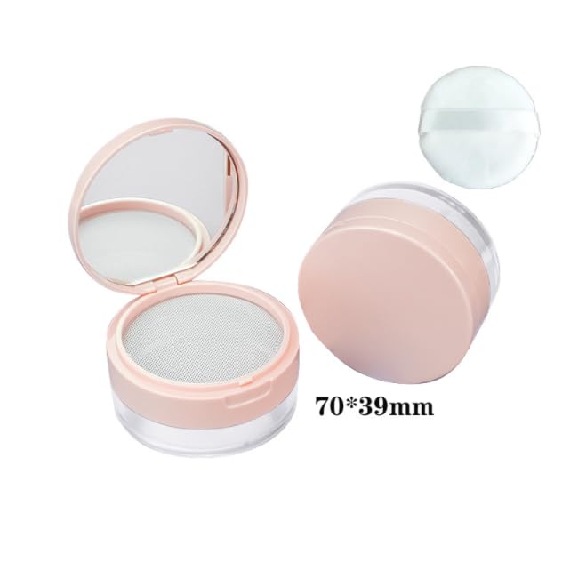 Loose Powder Cocntainer No Leaks Empty Reusable Plastic Loose Powder Compact Container Makeup Powder Case with Sponge Powder Puff,Elasticated Net Sifter and Pink Threaded Screw Lid-GlimoraGlow