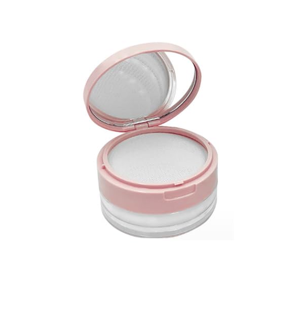 Loose Powder Cocntainer No Leaks Empty Reusable Plastic Loose Powder Compact Container Makeup Powder Case with Sponge Powder Puff,Elasticated Net Sifter and Pink Threaded Screw Lid-GlimoraGlow