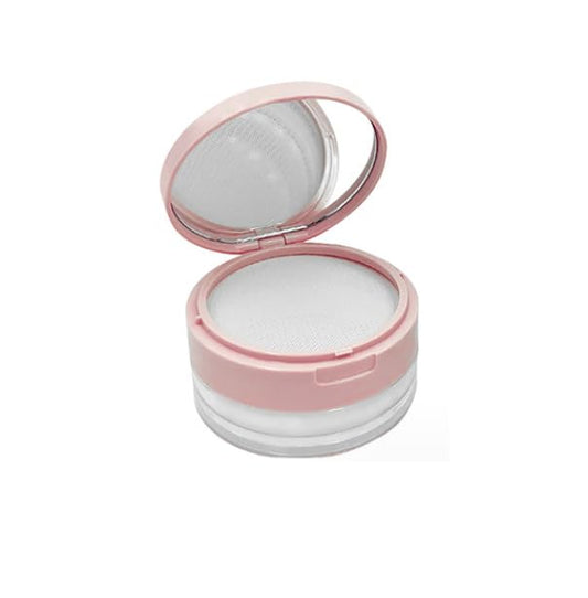 Loose Powder Cocntainer No Leaks Empty Reusable Plastic Loose Powder Compact Container Makeup Powder Case with Sponge Powder Puff,Elasticated Net Sifter and Pink Threaded Screw Lid-GlimoraGlow