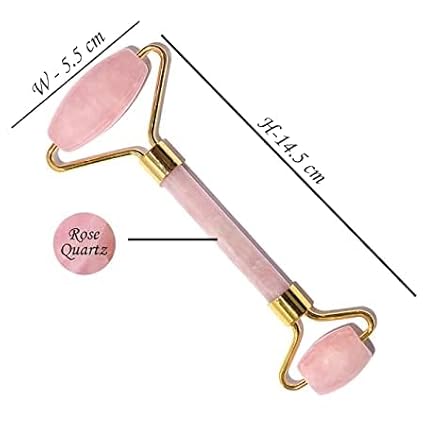 Rose Quartz Roller and Gua sha Set | Reduces Wrinkles, Fine lines and Dark Circles | Pink Jade Roller | Anti-aging Massager for Skin Toning and Tightening for Face, Eyes, Neck-GlimoraGlow