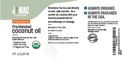 J MAC BOTANICALS Organic Fractionated Coconut Oil (4 oz Glass Bottle) Organic Carrier Oil and moisturizer-GlimoraGlow