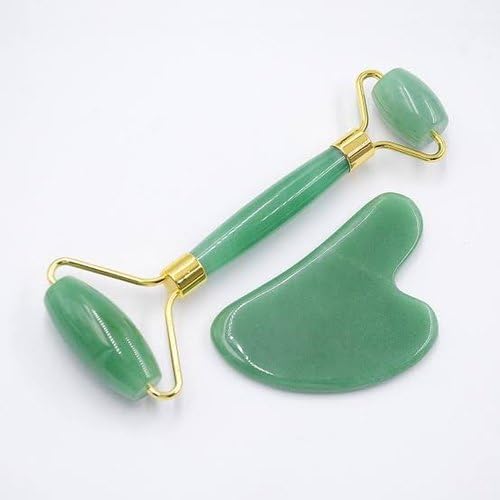 Green Jade Roller & Gua Sha Set, Face Roller Manual Massager,Green Jade Applicator for Face, Neck,Body Muscle,Relaxing, Stimulating Blood Flow, Relieve Fine Lines, Wrinkles,Green-GlimoraGlow
