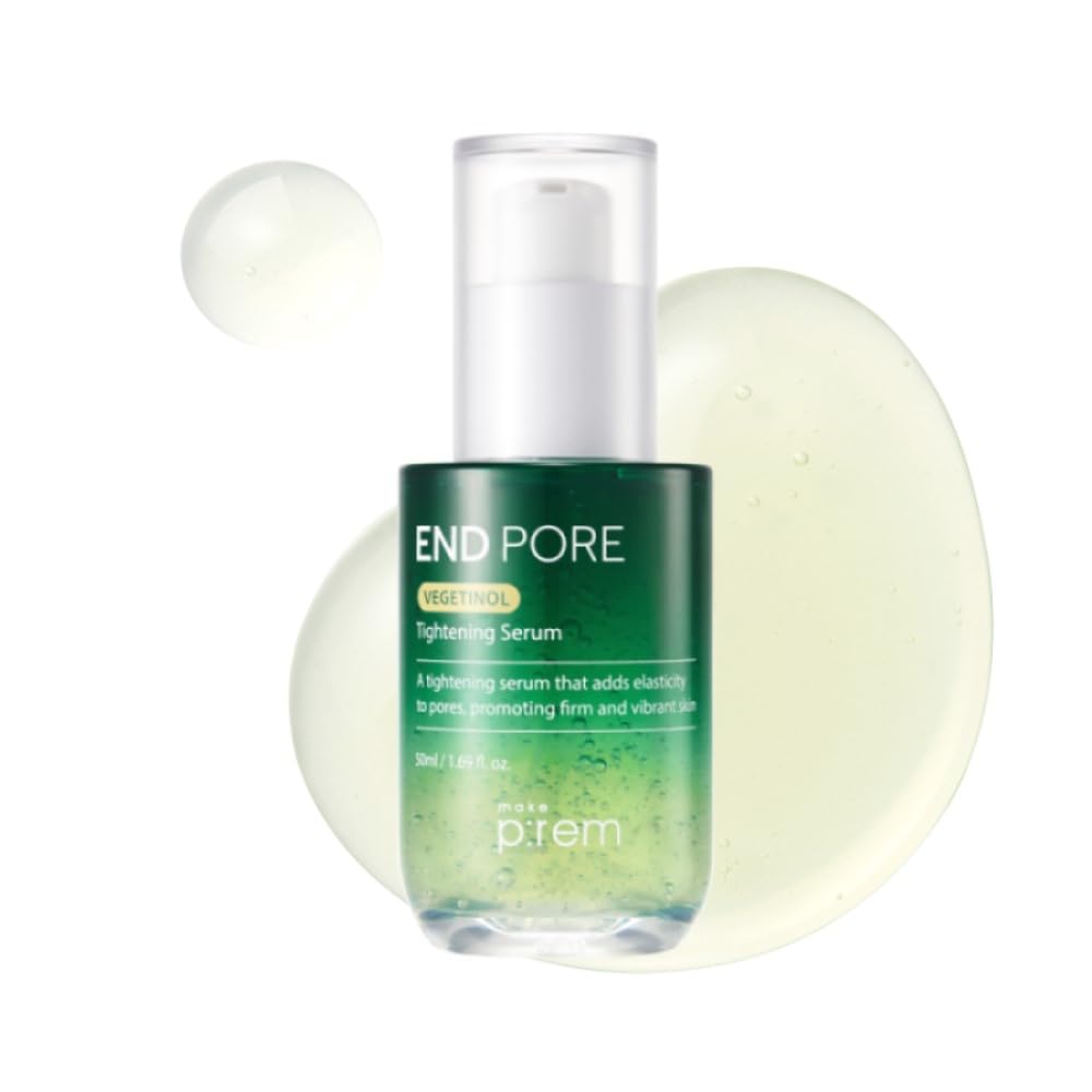 MAKE P:REM End Pore Vegetinol Tightening Serum, Pore Tightening Bakuchiol Serum with Vegan Collagen and Vitamin B Complex for Sensitive Skin, Korean Skin Care, 1.69 Fl. Oz, 50ml-GlimoraGlow