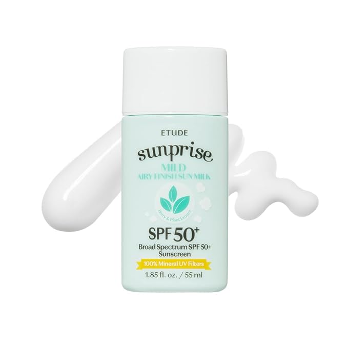 ETUDE Sunprise Sunscreen Mild Sun Milk SPF 50+ / PA++++ (55ml) | Sebum-free, Non-Sticky, Long Lasting Protection, 100% Mineral Korean Sunscreen for sensitive skin-GlimoraGlow