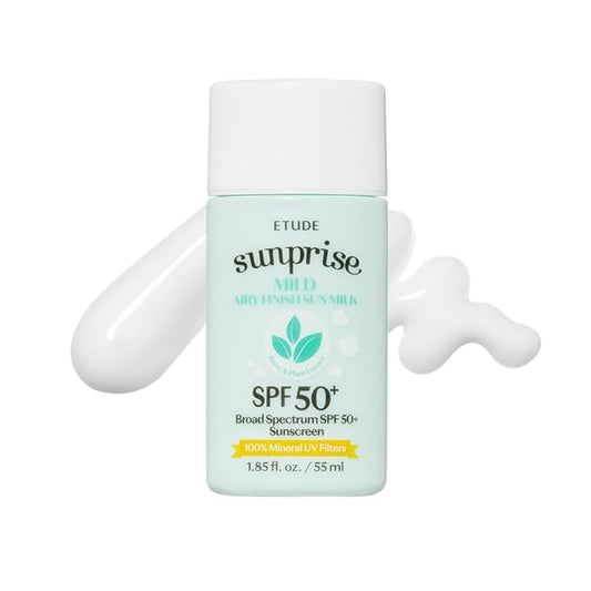 ETUDE Sunprise Sunscreen Mild Sun Milk SPF 50+ / PA++++ (55ml) | Sebum-free, Non-Sticky, Long Lasting Protection, 100% Mineral Korean Sunscreen for sensitive skin-GlimoraGlow