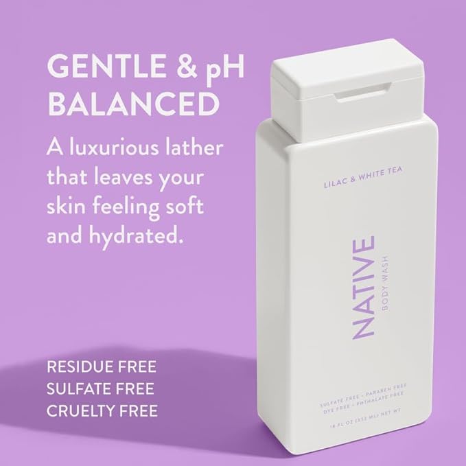 Native Body Wash Contains Naturally Derived Ingredients | For Women & Men, Sulfate, Paraben, & Dye Free Leaving Skin Soft and Hydrating | Lilac & White Tea 18 oz - 2 Pk-GlimoraGlow