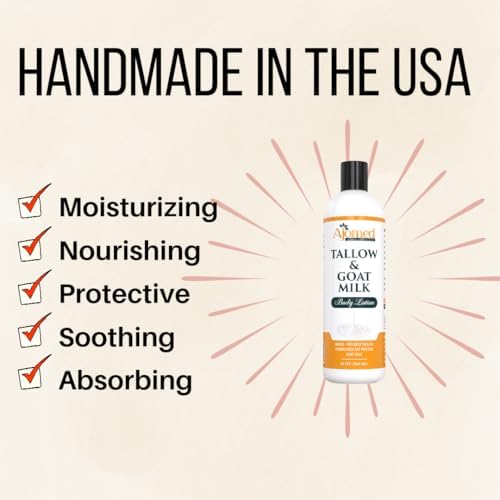 Grass Fed Beef Tallow & Goat Milk Body Lotion for Sensitive Skin, Organic Tallow moisturizer- Soothes Dry Patches, Goat Milk Moisturizer - Handmade Tallow Body Lotion (Oatmeal & Honey, 12 Oz)-GlimoraGlow