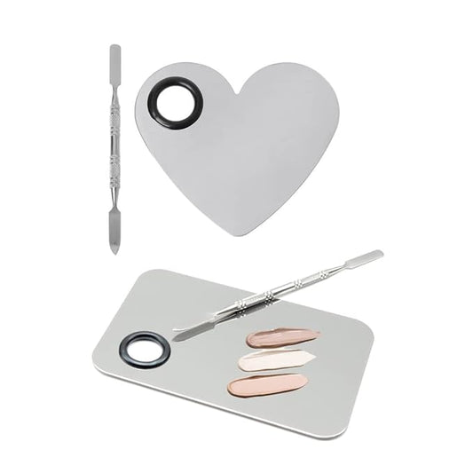 2 Pack Makeup Palette,Stainless Steel Cosmetic Mixing Palette with Spatula Tool for Foundation Nail Art Eyeshadow, Silver-GlimoraGlow
