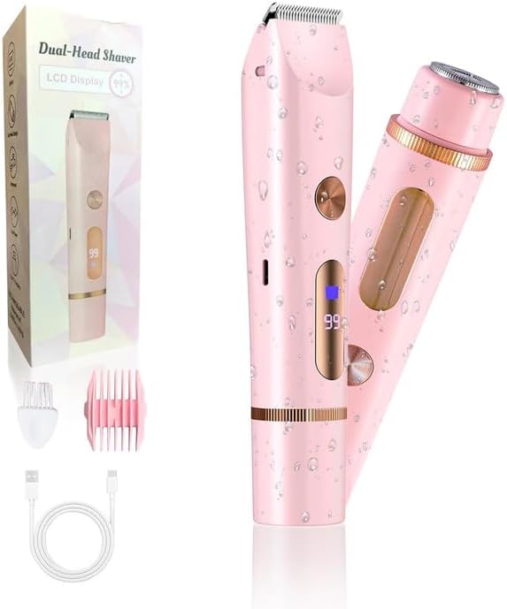 2025 Upgraded Dermave Bikini Shaver - 2 in 1 Bikini Trimmer for Women with LCD Display, Dual Head Cordless Electric Shaver, IPX7 Waterproof Wet/Dry Body Hair Trimmer for Face, Body & Intimate Areas-GlimoraGlow