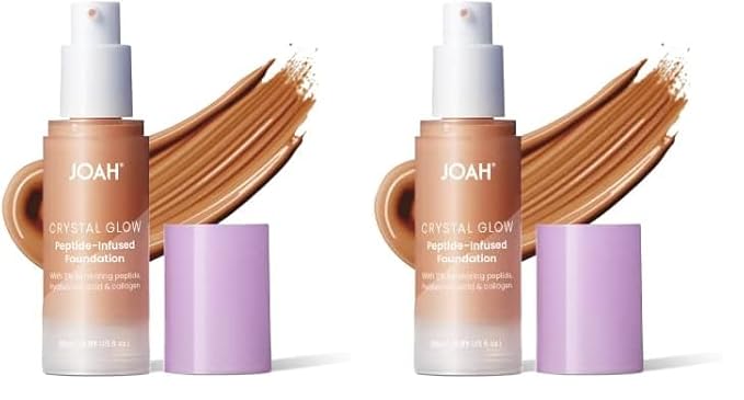 JOAH Crystal Glow Peptide-Infused Foundation, 2-in-1 Multitasking Korean Makeup with Blurring Face Primer, Luminizer, Hydration & Skin Defense for a Flawless Finish, 1.01 Oz, Tan Neutral (Pack of 2)-GlimoraGlow