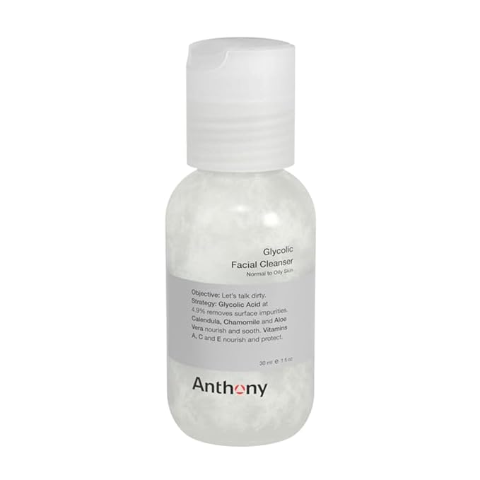 Anthony Glycolic Facial Cleanser for Men, Daily Exfoliating & Hydrating Face Wash, Shave Prep, Non-Foaming, Deep Cleansing, Gentle on Sensitive Skin, Removes Dirt & Oil, Smooths Texture, 1 Fl Oz-GlimoraGlow