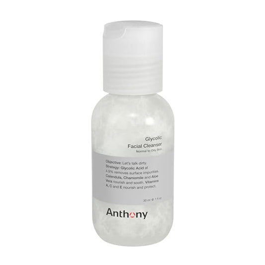 Anthony Glycolic Facial Cleanser for Men, Daily Exfoliating & Hydrating Face Wash, Shave Prep, Non-Foaming, Deep Cleansing, Gentle on Sensitive Skin, Removes Dirt & Oil, Smooths Texture, 1 Fl Oz-GlimoraGlow