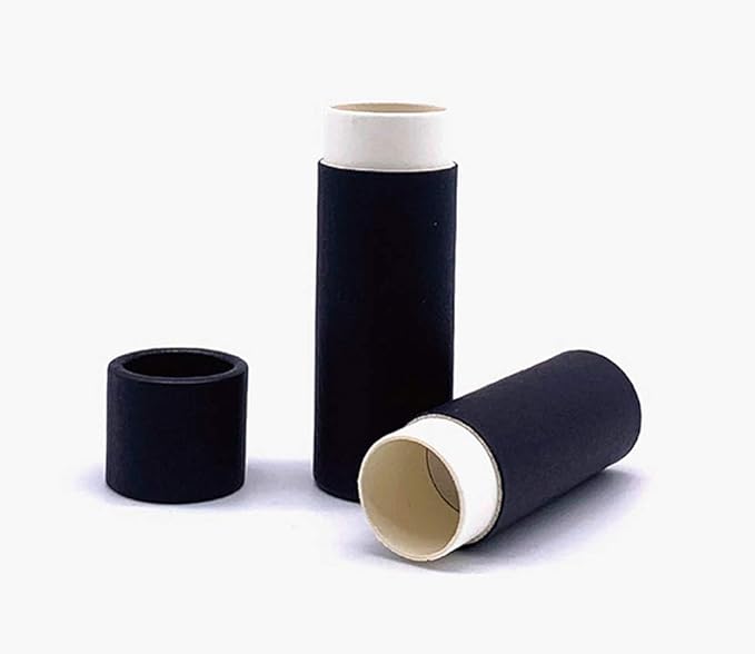 10 Pcs 1 Oz Paperboard Lip Balm Tubes Cardboard Krafts Paper Lipstick Tube Empty Lip Gloss Container Refillable Paper Round Solid Perfume Tube Chapstick Tube DIY Cosmetic Deodorant (Black)-GlimoraGlow