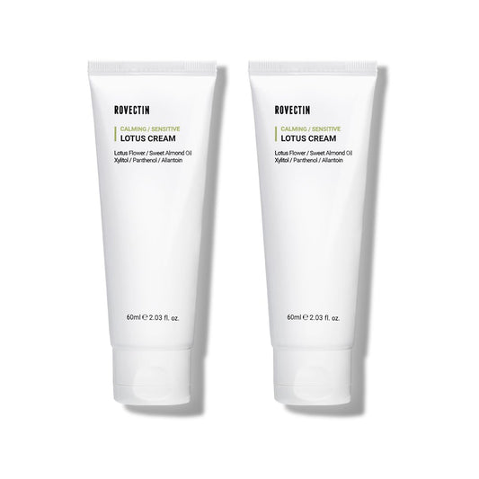 ROVECTIN Calming Lotus Water Cream - Lightweight Face Moisturizer for Oily, Combination Skin | 75% Lotus Water Extract For Skin Purifying, Anti-Aging | Vegan Korean Skincare (2.03 fl.oz) [2 Pack]-GlimoraGlow