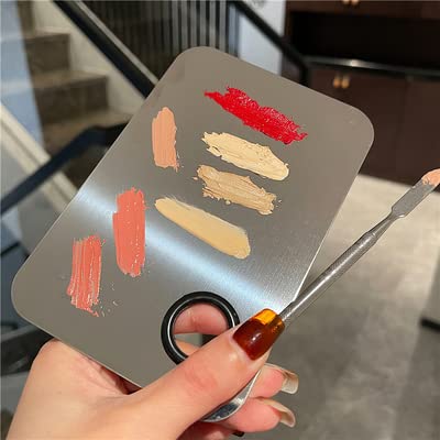 2 Pack Makeup Palette,Stainless Steel Cosmetic Mixing Palette with Spatula Tool for Foundation Nail Art Eyeshadow, Silver-GlimoraGlow
