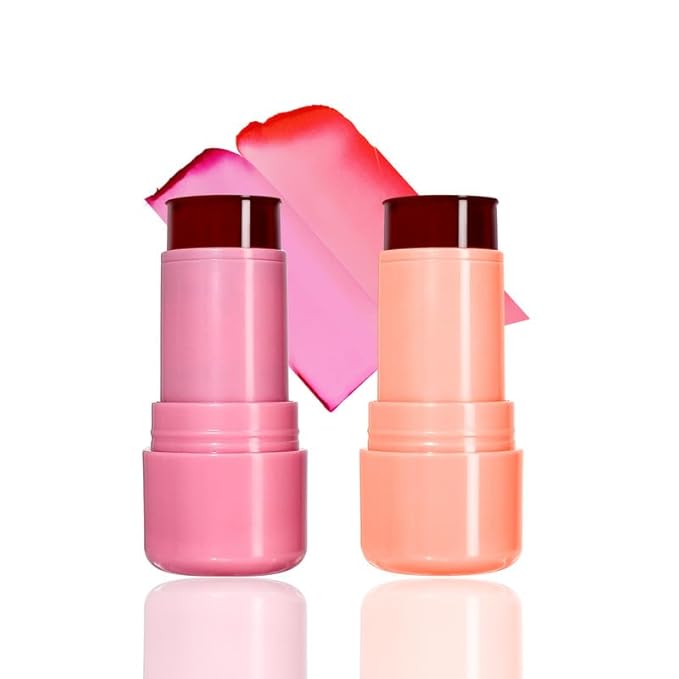 2 Pcs Milk Jelly Blush, Milk Cooling Water Jelly Tint, Vivid Color Water Jelly Tint Milk Blush, Sheer Eye Lip & Cheek Stick Stain, Long Wearing, Watercolor Finish Lip Gloss for Women, 01&02-GlimoraGlow