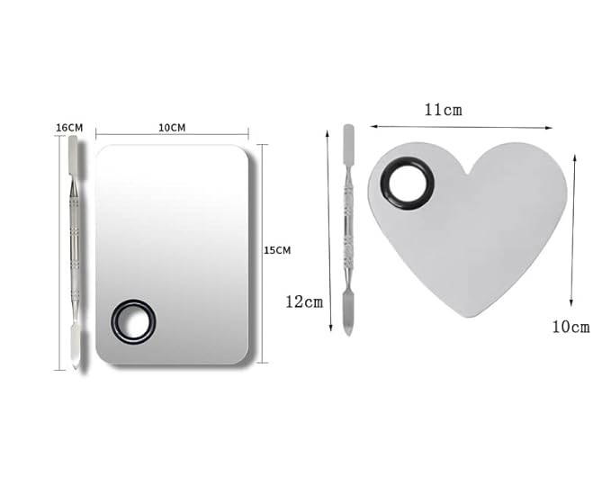 2 Pack Makeup Palette,Stainless Steel Cosmetic Mixing Palette with Spatula Tool for Foundation Nail Art Eyeshadow, Silver-GlimoraGlow
