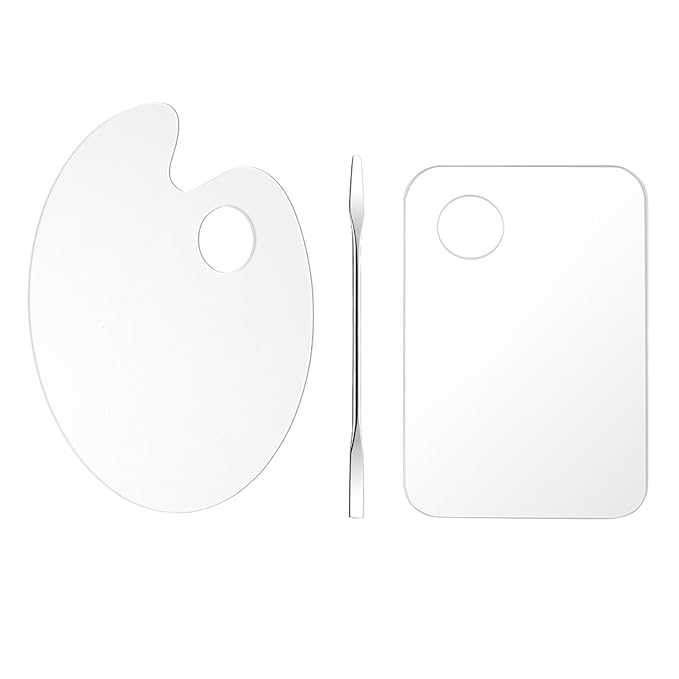 2 Pcs Acrylic Cosmetic Makeup Palette + 1 Pc Makeup Spatula, Makeup Mixing Tray Apply for Foundation Nail Art Beauty Salon Color Cream Liquid Mixing Art Palette-GlimoraGlow